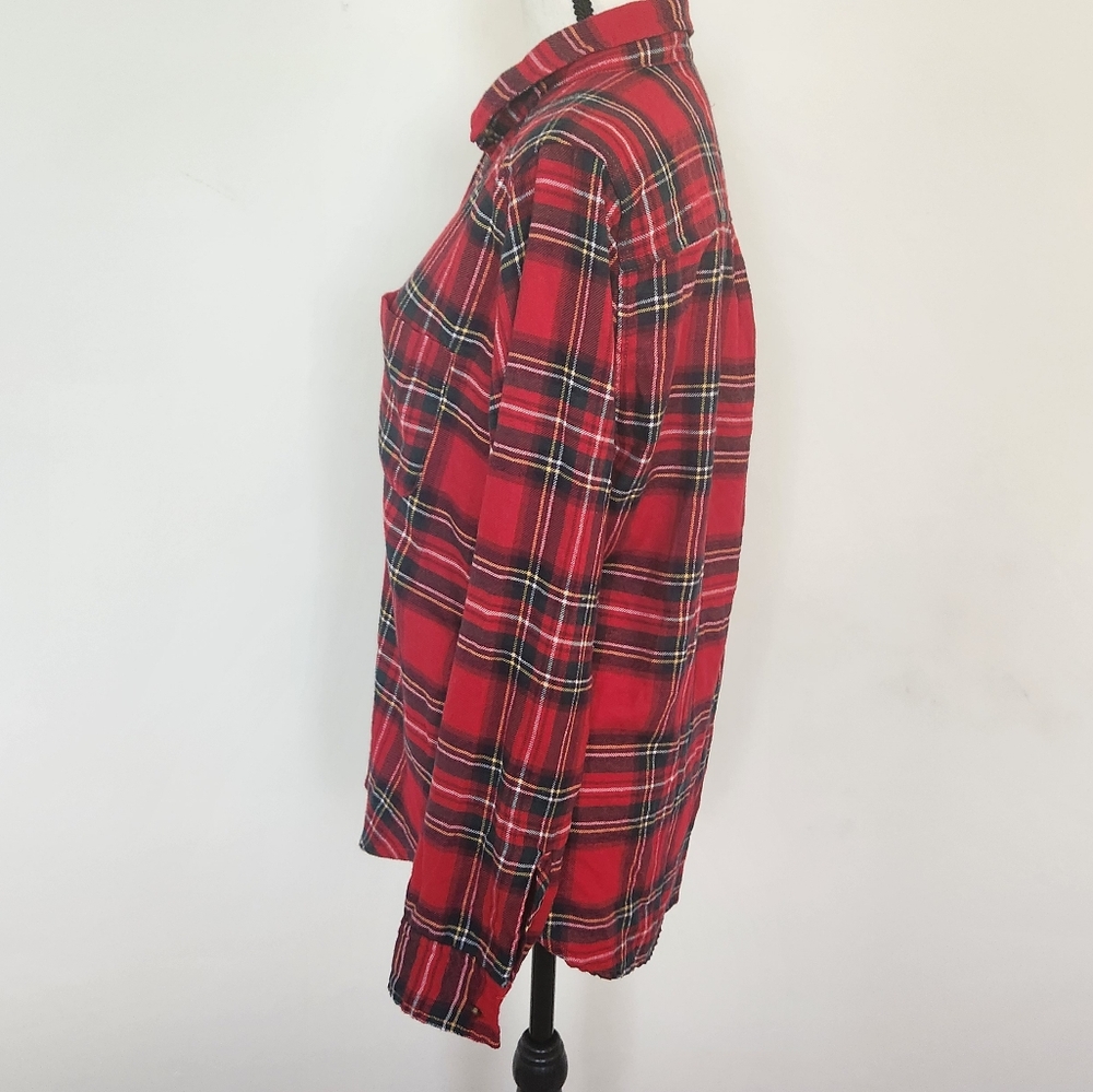 Hollister Boyfriend Fit Button Up Flannel Shirt Womens Size XS Red Plaid cozy - Picture 6 of 13